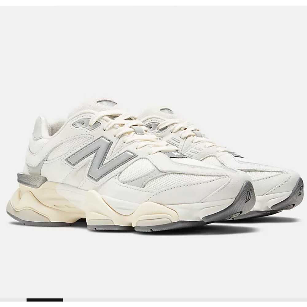 New Balance 9060 Sea Salt with Concrete and Silver Metallic in size 8.5 M/10 W